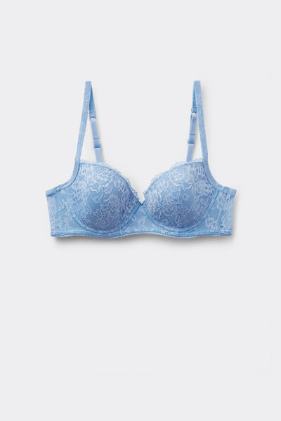 Tezenis Sujetador Balconette Con Relleno Ligero de Encaje Reciclado Wien Mujer Azul Claro Tamaño 2B