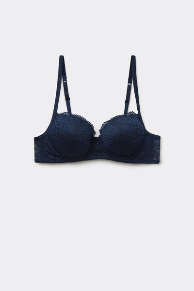 Tezenis Sujetador Balconette Con Relleno Ligero de Encaje Reciclado Wien Mujer Azul Tamaño 2B