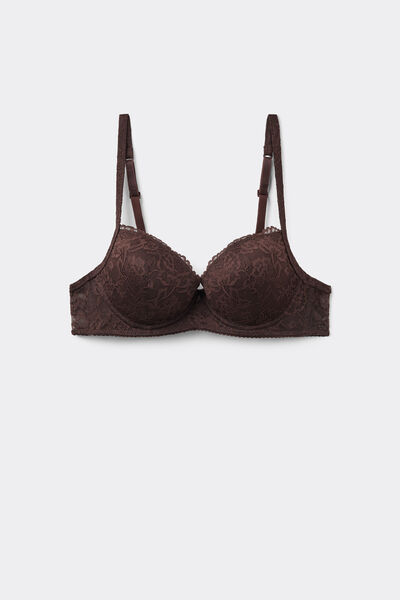 Tezenis Sujetador Balconette Con Relleno Ligero de Encaje Reciclado Wien Mujer Marrón Tamaño 4C