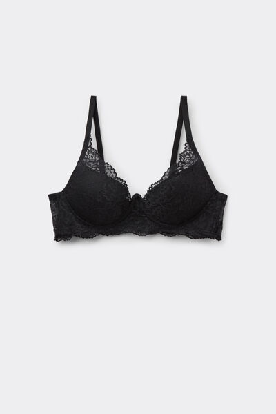 Tezenis Sujetador super push up plunge de encaje reciclado Malibu Mujer Negro Tamaño 3C