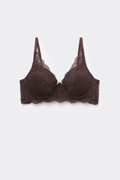 Tezenis Sujetador super push up plunge de encaje reciclado Malibu Mujer Marrón Tamaño 1B