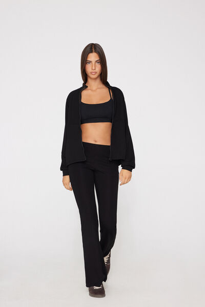 Tezenis Pantalones Acampanados de Canalé Superior Softness Mujer Negro Tamaño L
