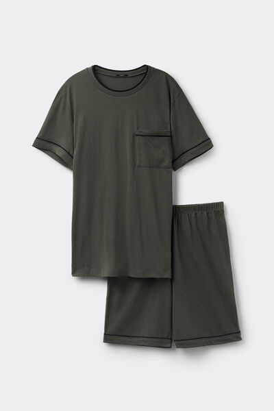 Tezenis Pijama Corto de Algodón con Ribete y Bolsillo Hombre Verde Tamaño L