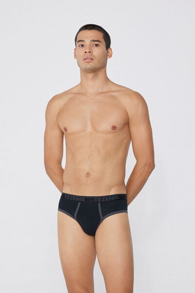 Tezenis Slip In Cotone Organico Con Bordi A Contrasto E Logo Uomo Nero Taglia XXL-image