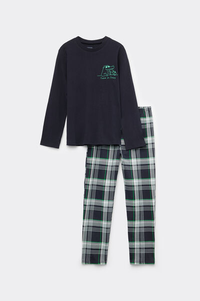 Tezenis Pijama Largo Algodón Estampado de Dinosaurio Niño Niño Azul Tamaño 10-11