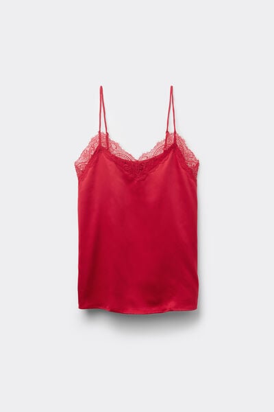 Tezenis Canotta Con Spalline Sottili In Raso E Pizzo Donna Rosso Taglia S-image