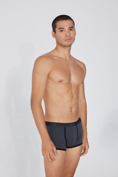 Tezenis Boxer In Cotone Organico Con Bordi A Contrasto E Logo Uomo Grigio Taglia XL-image