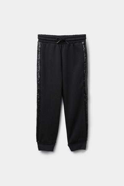 Tezenis Pantaloni Lunghi Felpa Pesante Bimba Bande Paillettes Bambina Nero Taglia 6-7 A (116-122 Cm)-image