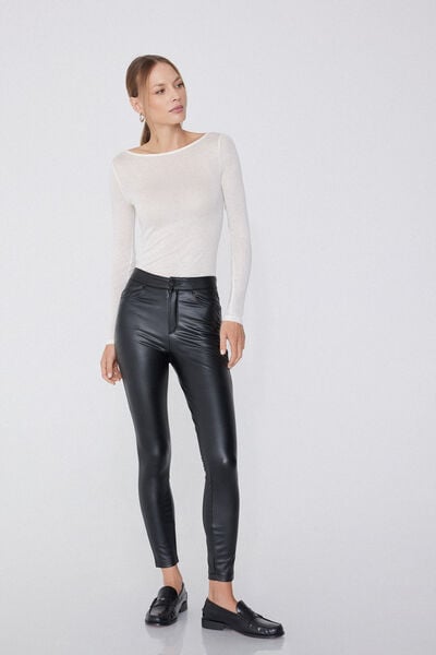 Tezenis Pantalon Thermique Avec Poches Effet Cuir Femme Noir Taille S-image