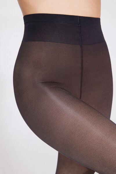 Tezenis Collant Thermique Opaque Effet Voile Femme Noir Taille L-image