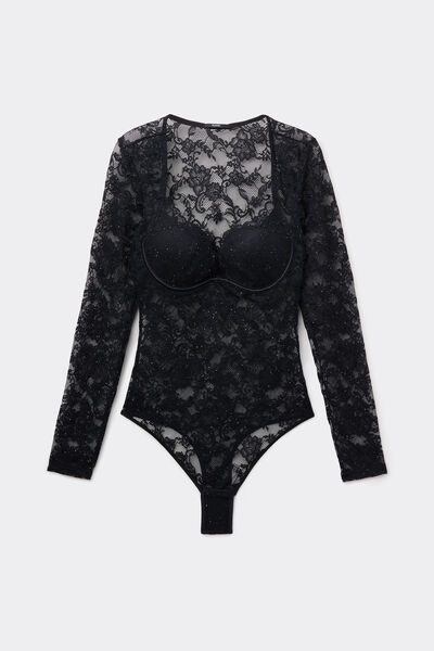 Tezenis Body de Manga Larga Lady Romance Mujer Negro
