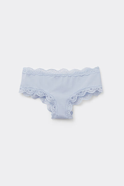 Tezenis Culotte Brasileño Microfibra Reciclada y Encaje Mujer Azul Claro Tamaño M
