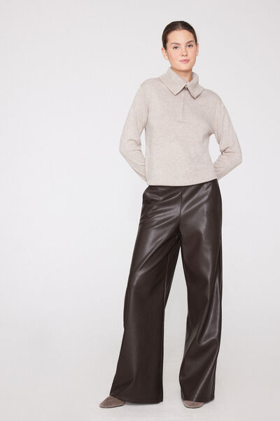 Tezenis Pantalones Palazzo con Efecto Piel Mujer Marrón