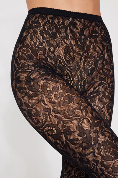 Tezenis Pantis de Rejilla y Encaje Floral Mujer Negro