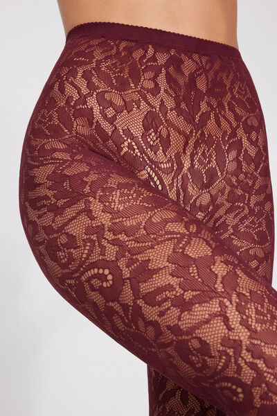 Tezenis Pantis de Rejilla y Encaje Floral Mujer Rojo