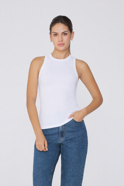 Tezenis Camiseta de Tirantes con Espalda Nadadora de Canalé de Algodón Mujer