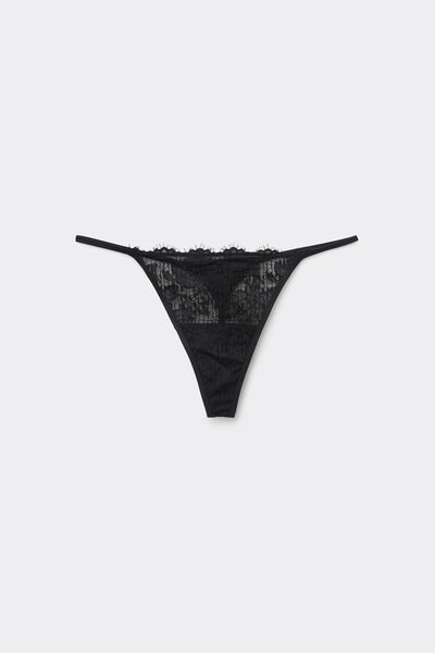 Tezenis Tanga con Tira Lateral Fina Midnight Secret Mujer Negro