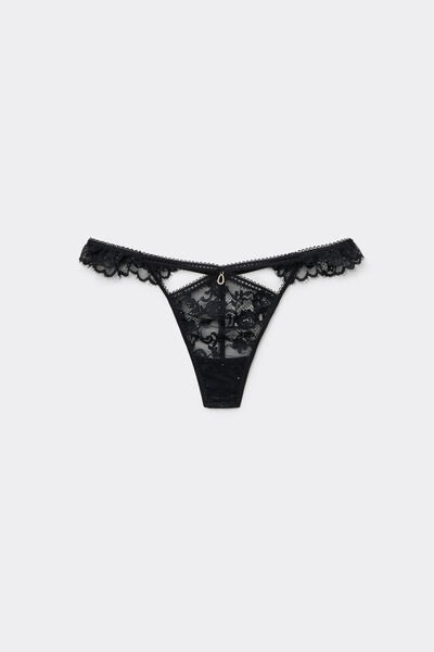 Tezenis Tanga con Tira Lateral Fina Lady Romance Mujer Negro