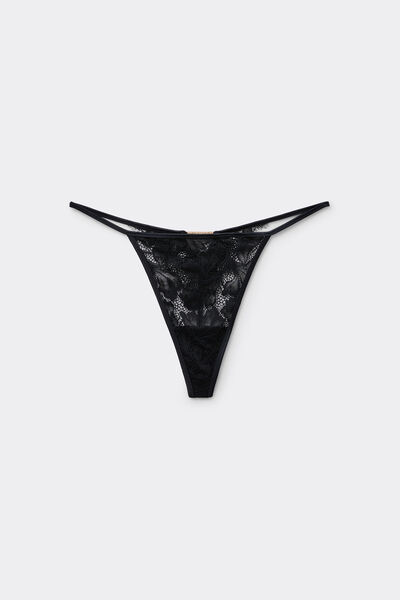 Tezenis Tanga Tira Lateral Fina Luxury Look Mujer Negro Tamaño S