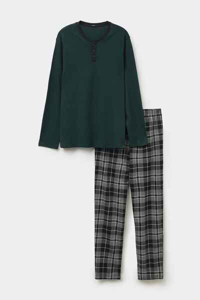 Tezenis Pijama Largo 100% Algodón Grueso Cuello Panadero Hombre