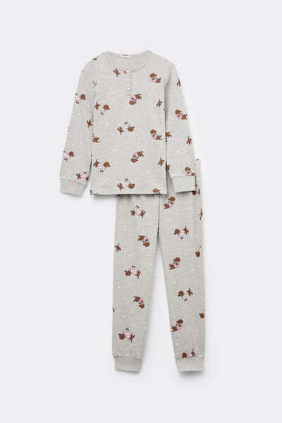 Tezenis Pijama Largo Algodón Grueso Niña Estampado Perro Salchicha Chica Negro