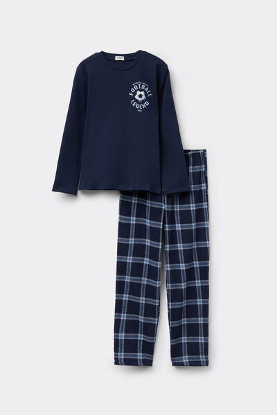 Tezenis Pijama Largo de Algodón/Franela Fútbol Niño Niño Azul