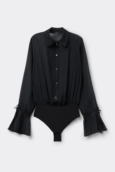 Tezenis Body Camisa de Manga Larga Petite Bon Ton Mujer Negro