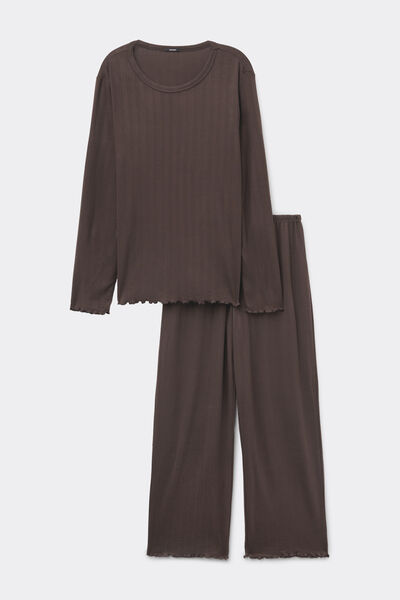 Tezenis Pijama Largo de Forro Polar Calado Mujer Marrón