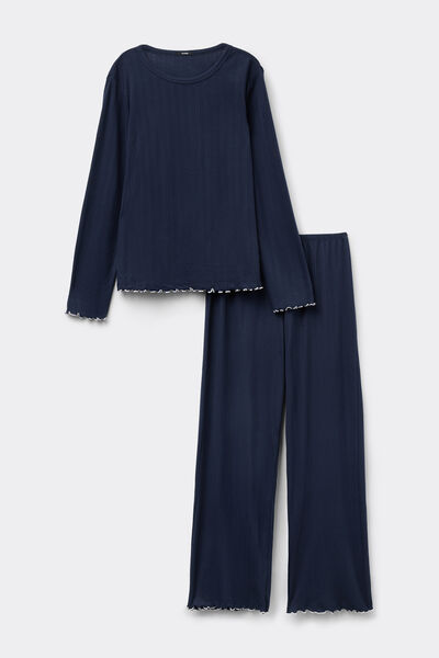 Tezenis Pijama Largo de Forro Polar Calado Mujer Azul