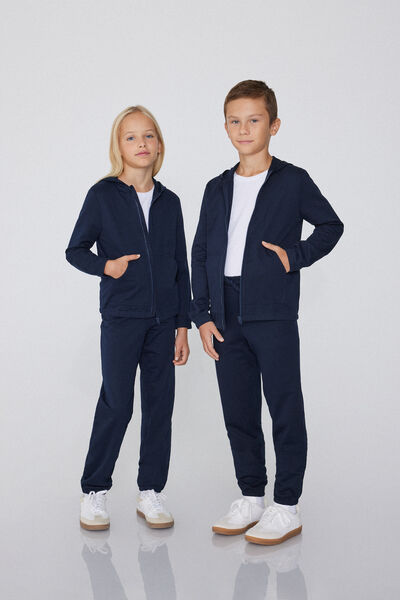 Tezenis Dětská Bavlněná Mikina s Kapucí na Zip Unisex Unisex Modrá Velikost 6-7