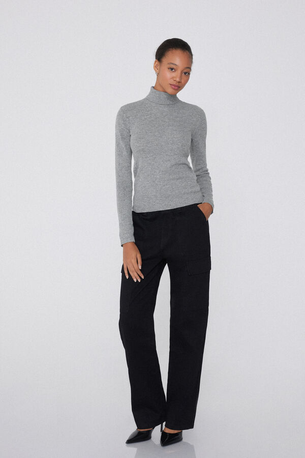 Long-Sleeved Ribbed Polo Neck Heavy Jersey with Wool  