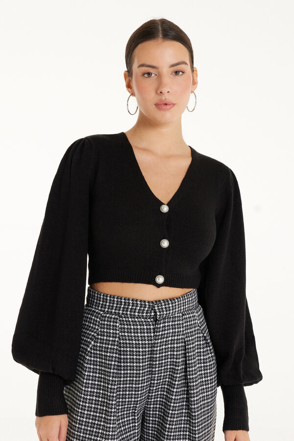 Long-Sleeved Button-Down Fully-Fashioned Cropped Cardigan  