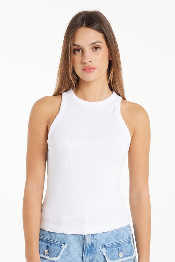 Halterneck Ribbed Camisole with Rips  