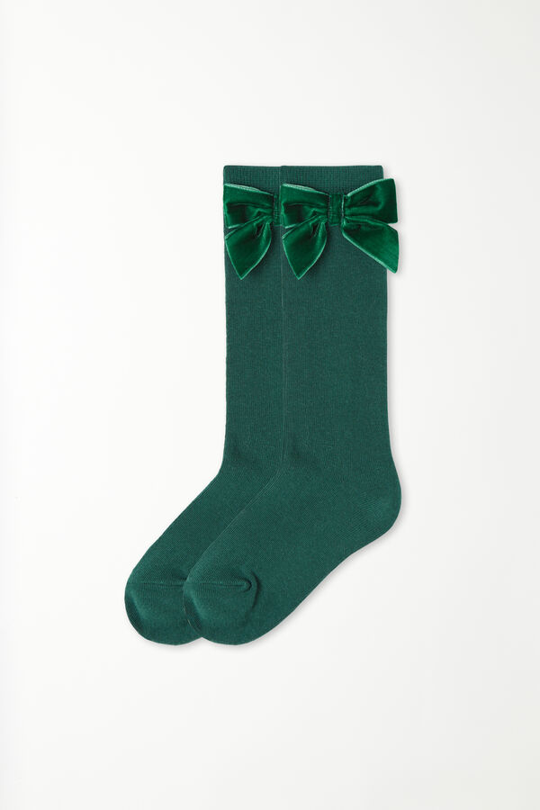 Girls’ Long Cotton Socks with Bow  