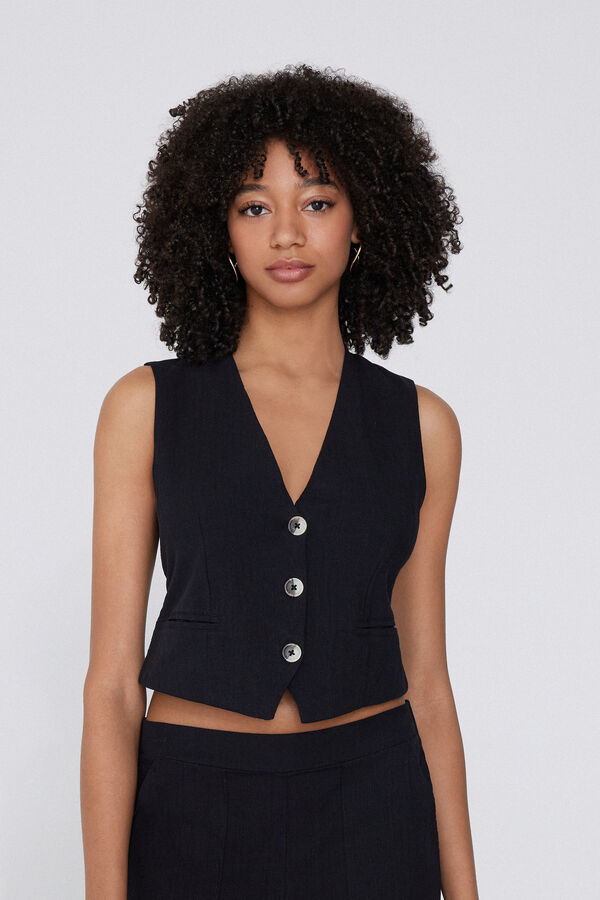Gilet Col en V Toile 100 % Coton  