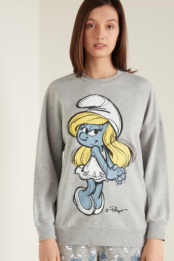 Long Sleeve Cotton Sweatshirt with Smurfette Print  