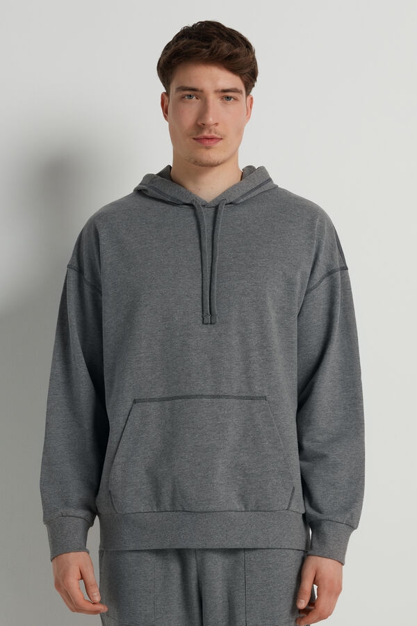 Long-Sleeved Hooded Sweatshirt with Topstitching  