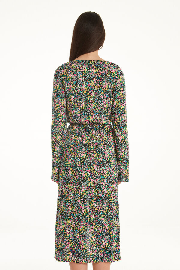 Long-Sleeved Viscose Fabric Midi Dress  