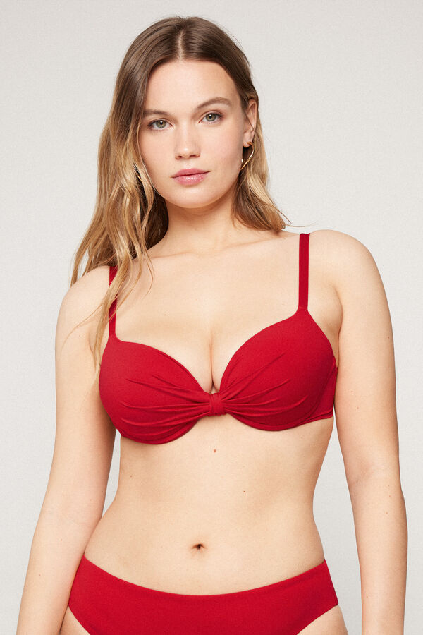 Leicht wattiertes Push-up-Bikinioberteil Timeless Look Glossy Rot  
