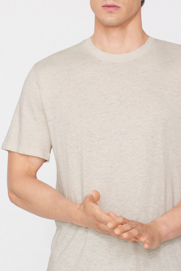 Rundhals-T-Shirt aus Baumwolle und Leinen  