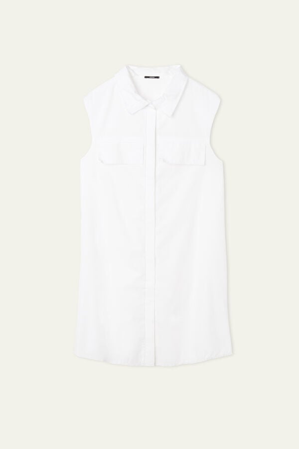 Sleeveless Cotton Shirt Dress with Buttons  
