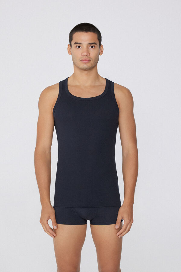 Men's Cotton Ribbed Tank Top with Wide Shoulder Straps  