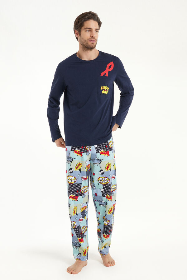 Pijama Largo de Algodón con Estampado Super Dad  