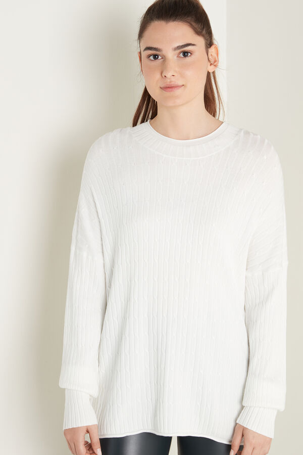 Long Braided-Pattern Long Sleeve Sweater  