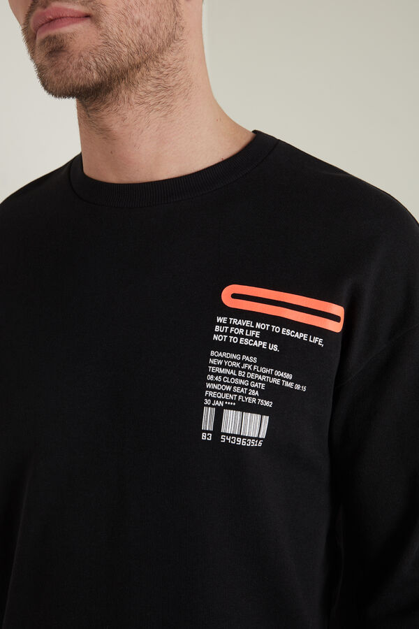 Long-Sleeve Off-Shoulder Printed Sweatshirt  