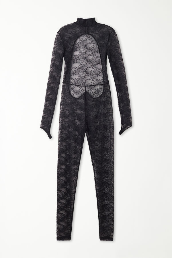 Lovely Dark Lace Long-Sleeved Lace Jumpsuit  