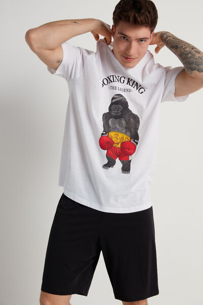 Kurzer Baumwoll-Pyjama mit „Boxing King“-Print