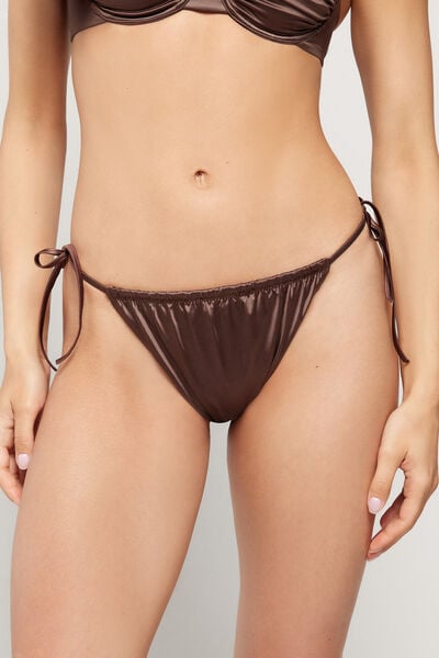 Choco Shiny Glam Tie Brazilian Bikini Briefs