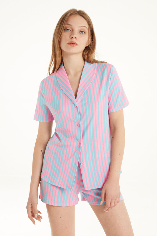 Pyjama Court Manches Mi-longues Ouvert en Coton  