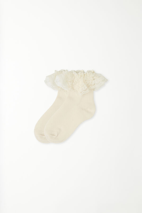 Kratke pamučne čarape za djevojčice s čipkom  